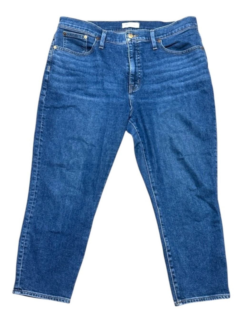 Madewell The Momjean Straight Leg Jeans Blue Wash 33P Petite EUC